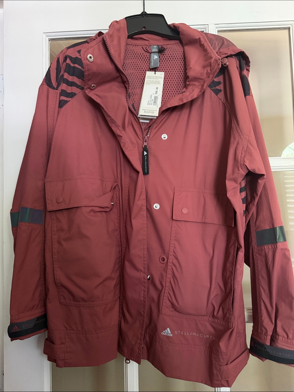 NWT Adidas Stella McCartney Wind Jacket/ Windbreaker Clay Red & Black Size Smal